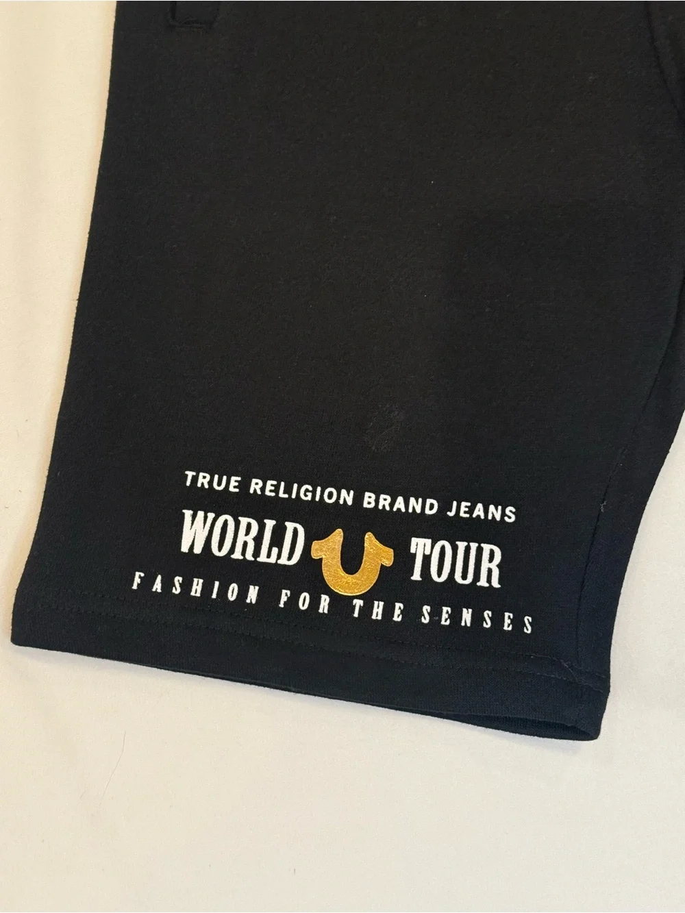 True Religion World Tour Sweat Shorts Kids M 10/12 Black Gold Foil NWT